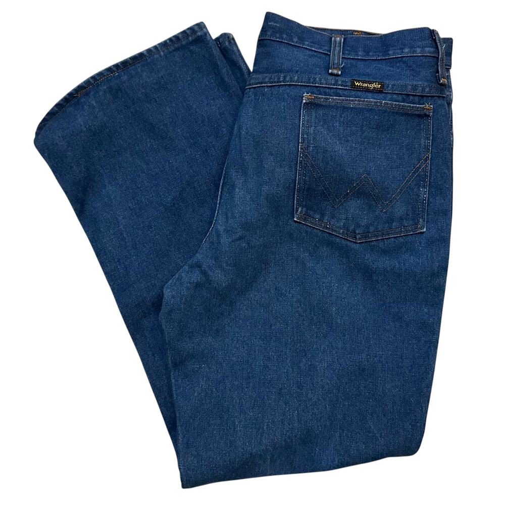 Vintage 70s Wrangler Jeans Mens Tag 36x30 Blue 82611NV Bootcut Dark WasheV